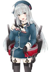 Rule 34 | 1girl, atago (kancolle), atago (kancolle) (cosplay), bad id, bad twitter id, black gloves, black thighhighs, blunt bangs, borrowed character, breasts, brown eyes, cosplay, fictional persona, garter straps, gloves, hand on own chest, hat, kantai collection, long hair, looking at viewer, original, saki hajime, silver hair, simple background, solo, takao (kancolle), takao (kancolle) (cosplay), thighhighs, white background