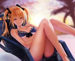 Rule 34 | 1girl, bare shoulders, bikini, blonde hair, blue eyes, collarbone, dead or alive, dead or alive 5, hair ornament, hairclip, hensou, highres, marie rose, solo, swimsuit, twintails