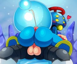Rule 34 | 1boy, 1girl, android, armor, ass, beck (mighty no. 9), blush, buttjob, cryosphere, cum, eric lowery, heart, hetero, looking back, mecha, cryosphere, mighty no. 9, open mouth, penis, robot, testicles, uncensored