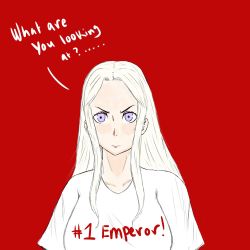 Rule 34 | 1girl, angry, breasts, close-up, closed mouth, collarbone, edelgard von hresvelg, fire emblem, fire emblem: three houses, furrowed brow, highres, large breasts, long hair, looking at viewer, narutsu54, nintendo, parted bangs, platinum blonde hair, purple eyes, red background, shirt, simple background, solo, tagme, talking, upper body, v-shaped eyebrows, white shirt