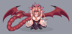 Rule 34 | 1girl, animal ear fluff, animal ears, animal feet, bat ears, braid, breasts, brown hair, claws, cleavage, demon wings, full body, fur, fur trim, large breasts, long hair, looking at viewer, manticore (monster girl encyclopedia), monster girl, monster girl encyclopedia, purple eyes, solo, sorenstar, squatting, swimsuit, tail, tail pussy, thick thighs, thighs, wings