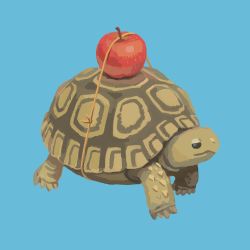 Rule 34 | animal focus, apple, blue background, commentary request, food, fruit, highres, muji (uimss), no humans, original, simple background, turtle
