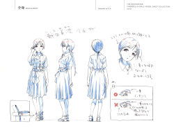 Rule 34 | 1girl, absurdres, character name, character sheet, collared shirt, color trace, copyright name, from side, full body, highres, idolmaster, idolmaster cinderella girls, long hair, long skirt, multiple views, nitta minami, official art, partially colored, production art, production note, sandals, scan, shirt, simple background, skirt, turnaround, white background, zip available