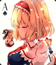 Rule 34 | absurdres, ace (playing card), ace of spades, alice margatroid, apron, ascot, bad id, bad pixiv id, blonde hair, blue dress, blue eyes, blush, bow, capelet, closed eyes, doll, dress, frilled ascot, frilled sash, frills, hair bow, hairband, hat, highres, huge filesize, kirisame marisa, long hair, mini person, minigirl, multiple girls, playing card, puffy short sleeves, puffy sleeves, red bow, ribbon, sash, shanghai doll, shangurira, short hair, short sleeves, spade (shape), touhou, witch, witch hat