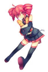 Rule 34 | 1girl, bad id, bad pixiv id, baguette, bread, drill hair, food, kasane teto, mzz, red eyes, red hair, solo, thighhighs, twin drills, twintails, utau, vocaloid