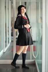 Rule 34 | cosplay, enma ai, highres, jigoku shoujo, kanata (model), kneehighs, photo (medium), sailor, school uniform, serafuku, socks, waraningyo