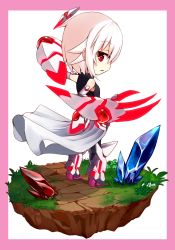 Rule 34 | 1girl, adyisu, albino, altair floone, bare shoulders, chibi, claws, crystal, looking at viewer, open mouth, original, red eyes, short hair, simple background, solo, white hair