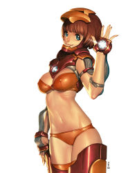 Rule 34 | 1girl, 2012, alien1452, animification, armor, avengers (series), blue eyes, breasts, brown hair, covered erect nipples, dated, genderswap, genderswap (mtf), iron man, large breasts, marvel, marvel cinematic universe, o-ring, o-ring top, panties, power armor, short hair, simple background, solo, underwear, white background