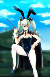 Rule 34 | 10s, 1girl, adapted costume, anchovy (girls und panzer), animal ears, cape, detached collar, drill hair, fake animal ears, girls und panzer, green hair, highres, kashiru, long hair, pantyhose, playboy bunny, rabbit ears, red eyes, ribbon, riding crop, solo, twin drills, twintails, wrist cuffs