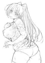 Rule 34 | ass, breasts, buruma, greyscale, kousaka tamaki, large breasts, lineart, long hair, monochrome, nipples, ponytail, see-through, sketch, solo, to heart, to heart (series), to heart 2, yamaguchi homupe
