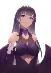 Rule 34 | 1girl, absurdres, arms at sides, bare shoulders, black dress, black hair, black wings, blue eyes, blunt bangs, breasts, closed mouth, clothing cutout, detached sleeves, dress, earrings, heart, heart cutout, heart in eye, highres, honkai (series), honkai impact 3rd, jewelry, large breasts, long sleeves, looking at viewer, low wings, raiden mei, raiden mei (lightning empress), simple background, solo, straight hair, symbol in eye, upper body, white background, wings, zhourues