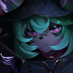 Rule 34 | 1girl, animal ears, aqua pupils, black coat, closed mouth, coat, crying, crying with eyes open, green hair, highres, hood, hooded coat, league of legends, looking at viewer, pink eyes, portrait, ro g (oowack), tears, upper body, vex (league of legends), yordle