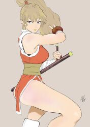 Rule 34 | ass, bare shoulders, blonde hair, blue eyes, breasts, final fight, final fight 2, from side, genryuusai maki, highres, hiroshi mono, legs, long hair, medium breasts, ninja, ponytail, sleeveless, street fighter, thighs