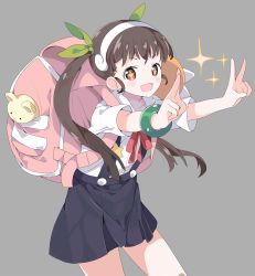 Rule 34 | + +, 1girl, :d, backpack, bag, bakemonogatari, bangle, black skirt, blush, bracelet, brown hair, collared shirt, commentary, double v, fang, green ribbon, grey background, hachikuji mayoi, hair ribbon, hairband, highres, jewelry, long hair, monogatari (series), open mouth, outstretched arms, pleated skirt, red eyes, revision, ribbon, shirt, short sleeves, simple background, skirt, smile, solo, sparkle, stuffed animal, stuffed toy, suspender skirt, suspenders, tantan men (dragon), teddy bear, twintails, v, very long hair, white hairband, white shirt