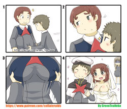 Rule 34 | 10s, 2boys, 2girls, 4koma, :d, ^^^, absurdres, artist name, bad id, bad pixiv id, bare shoulders, belly grab, beret, black eyes, blush, breasts, brown hair, bulge, cleavage, closed mouth, comic, commentary request, darling in the franxx, dress, elbow gloves, futoshi (darling in the franxx), genderswap, genderswap (mtf), gloves, greenteaneko, grey eyes, grey jacket, hair between eyes, hat, highres, jacket, kokoro (darling in the franxx), large breasts, light brown hair, long hair, long sleeves, looking away, looking to the side, mitsuru (darling in the franxx), multiple boys, multiple girls, open mouth, parted bangs, petals, pregnant, round teeth, short hair, silent comic, smile, sparkle, square 4koma, strapless, strapless dress, sweat, t t, teeth, thick eyebrows, turn pale, uniform, upper teeth only, veil, very long hair, watermark, web address, wedding dress, white dress, white gloves, white hat