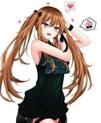 Rule 34 | 1girl, adjusting hair, blush, brown hair, commentary, cowboy shot, dress, formal, girls&#039; frontline, hair ornament, hair ribbon, hairclip, heart, jewelry, long hair, official alternate costume, ornate ring, paaam, red eyes, ribbon, ring, scar, scar across eye, scar on face, simple background, solo, speech bubble, twintails, ump9 (girls&#039; frontline), ump9 (the world&#039;s melody) (girls&#039; frontline), wedding ring, wristband
