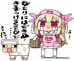 Rule 34 | &gt; &lt;, 1girl, :3, animal, apron, collared shirt, crossover, crying, crying with eyes open, hair between eyes, hair ornament, hat, heart, holding, kanikama, light brown hair, long hair, lowres, minecraft, multicolored hair, natori sana, nurse cap, pink apron, pink footwear, pink hat, pleated skirt, rabbit hair ornament, red eyes, sana channel, shadow, sheep, shirt, short sleeves, skirt, slippers, solo, streaked hair, tears, thighhighs, translation request, trembling, two side up, very long hair, virtual youtuber, white background, white shirt, white skirt, white thighhighs