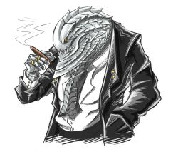 Rule 34 | capcom, cigar, formal, monster hunter (series), no humans, solo, suit, tagane, ukanlos