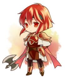 Rule 34 | 1girl, armor, axe, chibi, fire emblem, fire emblem: mystery of the emblem, fire emblem: new mystery of the emblem, fire emblem: shadow dragon, headband, kiyuu, lowres, minerva (fire emblem), nintendo, pantyhose, pauldrons, red armor, red eyes, red hair, short hair, shoulder armor, solo, weapon