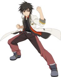 Rule 34 | 1boy, belt, black hair, black shirt, boots, breast pocket, clenched hands, coat, fighting stance, highres, jude mathis, looking at viewer, male focus, official art, open clothes, open coat, pants, pocket, serious, shirt, short hair, solo, tales of (series), tales of asteria, tales of xillia, tales of xillia 2, transparent background, yellow eyes