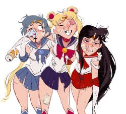 Rule 34 | 3girls, after battle, ami thompson, annoyed, arm around shoulder, arm around waist, bandages, bandaid, bishoujo senshi sailor moon, black hair, blonde hair, blood, blue hair, blue sailor collar, broken tooth, bruise, bruise on face, bruised eye, can, closed eyes, dirty, drink can, drunk, gloves, highres, hino rei, injury, inner senshi, long hair, messy hair, mizuno ami, multiple girls, nosebleed, one eye closed, sailor collar, sailor mars, sailor mercury, sailor moon, sailor senshi, scar, short hair, skirt, smile, soda can, tiara, tissue, torn clothes, torn skirt, tsukino usagi, twintails, white gloves