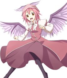 1girl bad_id bad_pixiv_id daba female_focus hat highres mystia_lorelei open_mouth pantyhose pink_hair solo touhou transparent_background wide_sleeves wings yellow_eyes