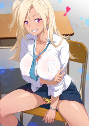 Rule 34 | 1girl, animal print, blonde hair, bow, bowtie, breasts, cleavage, commentary request, covered erect nipples, dark-skinned female, dark skin, ear piercing, earrings, fake nails, gyaru, highres, jewelry, joy ride, kogal, large breasts, leopard print, long hair, looking at viewer, loose bowtie, nail polish, no bra, open mouth, original, panties, piercing, school uniform, shirt, skirt, smile, solo, tan, translucent, underwear, white shirt