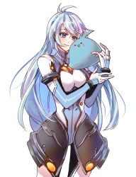 Rule 34 | 1girl, absurdres, azura cecillia, blue eyes, blue hair, breasts, commentary, english commentary, gloves, head tilt, highres, holding, long hair, looking down, medium breasts, multicolored hair, nijisanji, nijisanji id, pilot suit, pink hair, smile, solo, streaked hair, very long hair, virtual youtuber, white background, white gloves, yaku (999ykseo)