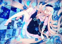 Rule 34 | 10s, 1girl, 2016, absurdly long hair, aque shen lei, artist name, bad id, bad pixiv id, blonde hair, blue background, chii, chobits, dress, closed eyes, hair ornament, high heels, long hair, pink footwear, shoes, solo, very long hair, watermark