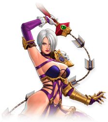 Rule 34 | 1girl, blue eyes, breasts, cleavage, isabella valentine, large breasts, namco, navel, official art, snk, solo, soul calibur, soulcalibur, soulcalibur vi, sword, the king of fighters all-stars, weapon, whip, whip sword