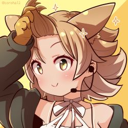 Rule 34 | 1girl, animal costume, animal ear fluff, animal ears, black jacket, blonde hair, choker, closed mouth, coroha, coyote (kemono friends), wolf ears, gloves, jacket, kemono friends, kemono friends v project, looking at viewer, microphone, open clothes, open jacket, shirt, short hair, smile, solo, virtual youtuber, yellow eyes, yellow gloves