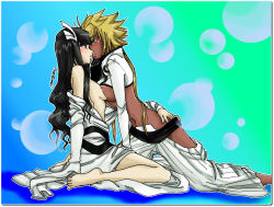 Rule 34 | 2girls, alternate hair color, arrancar, asymmetrical docking, azzuly, barefoot, black hair, bleach, blonde hair, blunt bangs, breast press, breasts, cyan sung-sun, dark-skinned female, dark skin, eye contact, facial mark, green eyes, highres, holding, long hair, looking at another, multiple girls, no bra, number tattoo, off shoulder, open clothes, parted lips, purple eyes, signature, sitting, sleeves past wrists, tattoo, tier harribel, underboob, yuri