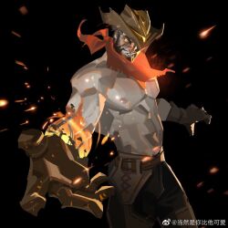 Rule 34 | 1boy, abs, bara, beard, check copyright, copyright request, cowboy hat, cowboy western, embers, facial hair, feet out of frame, fire, flaming hand, gloves, hat, large pectorals, looking at viewer, male focus, mature male, muscular, muscular male, navel, nipples, original, outstretched hand, pectorals, pyrokinesis, reaching, reaching towards viewer, red scarf, scarf, short hair, solo, thick eyebrows, topless male, yodenn 4