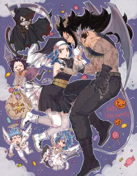 Rule 34 | 2boys, 3girls, angel wings, belt, black dress, black footwear, black gloves, black legwear, black pants, blazer, blue hair, boots, chain, child, couple, demon horns, demon wings, detached sleeves, dress, ear piercing, fairy tail, feathered wings, fingerless gloves, gajeel redfox, gloves, grey sleeves, grey wings, grin, highres, horns, if they mated, jacket, layered dress, levy mcgarden, long sleeves, looking at viewer, multiple boys, multiple girls, nose piercing, open mouth, pantherlily, pants, parent and child, piercing, rusky, see-through, shiny clothes, short dress, short hair, sleeveless, sleeveless dress, smile, tattoo, thighhighs, v-shaped eyebrows, white dress, white gloves, white jacket, white legwear, white pants, white wings, wings, zettai ryouiki