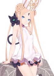 Rule 34 | 1girl, abigail williams (fate), abigail williams (swimsuit foreigner) (fate), abigail williams (swimsuit foreigner) (second ascension) (fate), bare shoulders, black bow, black cat, blonde hair, blue eyes, blush, bow, braid, braided bun, breasts, cat, double bun, dress swimsuit, fate/grand order, fate (series), forehead, hair bun, hat, highres, jilu, keyhole, long hair, looking at viewer, mitre, multiple bows, one-piece swimsuit, orange bow, parted bangs, polka dot, polka dot bow, sidelocks, simple background, small breasts, swimsuit, thighs, twintails, very long hair, white background, white headwear, white one-piece swimsuit