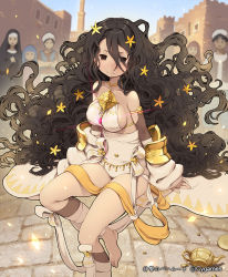 Rule 34 | &gt;:|, 10s, 1girl, :|, ankle wrap, bad id, bad pixiv id, bare shoulders, barefoot, black eyes, black hair, blush, breasts, broken, building, closed mouth, collarbone, curly hair, detached sleeves, feet, flower, gina (shingeki no bahamut), hair flower, hair ornament, lamp, large breasts, len (a-7), long hair, looking at viewer, shingeki no bahamut, solo, toes, transformation, v-shaped eyebrows, very long hair, watermark