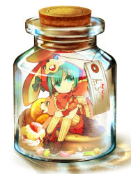 Rule 34 | 1girl, animal ears, aqua eyes, aqua hair, bloomers, bottle, bottle meme (pixiv), bow, candy, cork, cream puff, food, frills, hatsune miku, hugging own legs, in bottle, in container, jar, jelly bean, lol -lots of laugh- (vocaloid), macaron, n:go, pantyhose, pastry, rabbit, rabbit ears, sitting, skirt, solo, striped clothes, striped pantyhose, stuffed animal, stuffed toy, sweets, underwear, vertical-striped clothes, vertical-striped pantyhose, vocaloid