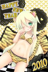 Rule 34 | 10s, 1girl, 2010, animal ears, animal print, arc system works, blazblue, blonde hair, chinese zodiac, green eyes, heart, new year, noel vermillion, one eye closed, paw pose, solo, tail, tiger (chinese zodiac), tiger ears, tiger print, tiger tail, wink, zodiac