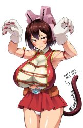Rule 34 | 1girl, absurdres, animal ears, animal hands, boku no hero academia, breasts, brown hair, cat ears, cat tail, fake tail, gloves, highres, large breasts, mandalay (boku no hero academia), paw gloves, paw pose, smile, sole gem, solo, tail