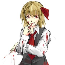 Rule 34 | 1girl, blood, blood on face, blood on clothes, faibuke, female focus, highres, rumia, sketch, solo, touhou, upper body, white background