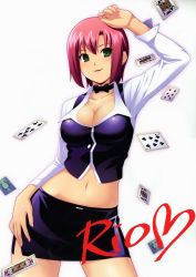 Rule 34 | 1girl, card, croupier, floating card, highres, koutaro, pink hair, rio rollins, solo, super blackjack