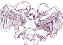 Rule 34 | 00s, 1girl, angel wings, blush, braid, breasts, cure angel, cure peach, cure peach (angel), fresh precure!, garter belt, garter straps, hair ornament, heart, heart hair ornament, hisahiko, large breasts, long hair, magical girl, momozono love, monochrome, nipples, panties, panty pull, precure, solo, thighs, twintails, underwear, wings