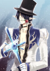 Rule 34 | 1boy, bishounen, black coat, black hair, black hat, choker, coat, commentary request, cross, cross choker, flower, flower in mouth, gloves, hair between eyes, hat, high priest (ragnarok online), holding, holding staff, layered clothes, long bangs, long sleeves, looking at viewer, male focus, multicolored coat, open mouth, pointy ears, ragnarok online, red flower, red rose, rose, short hair, solo, staff, takamura ryou, top hat, two-tone coat, upper body, white coat, white gloves, yellow eyes