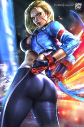 Rule 34 | 1girl, absurdres, ahoge, ass, black gloves, black pants, black sports bra, blonde hair, blue eyes, blue jacket, breasts, cammy white, clenched hand, cropped jacket, deviantart username, facial scar, fingerless gloves, gloves, highres, huge ahoge, jacket, logan cure, medium breasts, open clothes, open jacket, pants, patreon username, scar, scar on cheek, scar on face, sideboob, solo, sports bra, street fighter, street fighter 6, studded jacket, twitter username, yoga pants, zipper, zipper pull tab