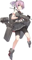 Rule 34 | 1girl, adapted turret, bike shorts, black gloves, blue eyes, boots, collared shirt, fingerless gloves, full body, gloves, grey vest, gun, hair intakes, hair ornament, hair ribbon, holding, holding gun, holding weapon, kantai collection, konishi (koconatu), looking at viewer, looking to the side, machinery, mast, neck ribbon, official art, pink hair, pleated skirt, ponytail, red ribbon, ribbon, rigging, rudder footwear, school uniform, shiranui (kancolle), shiranui kai ni (kancolle), shirt, short hair, short ponytail, short sleeves, shorts, shorts under skirt, skirt, smokestack, solo, torpedo launcher, torpedo tubes, transparent background, turret, vest, weapon, white ribbon, white shirt