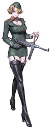 Rule 34 | boots, breasts, carmilla (operation darkness), cleavage, garter belt, gun, highres, nazi, operation darkness, soldier, thigh boots, thighhighs, uniform, weapon