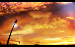Rule 34 | bad id, bad pixiv id, cloud, letterboxed, no humans, power lines, ryouma (galley), scenery, sky, sunset