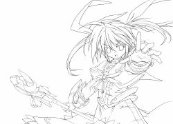 Rule 34 | 10s, 1girl, fingerless gloves, gloves, greyscale, highres, lineart, looking at viewer, lyrical nanoha, mahou shoujo lyrical nanoha, mahou shoujo lyrical nanoha the movie 1st, monochrome, open mouth, raising heart, ribbon, shinonome (marihani), solo, takamachi nanoha, twintails