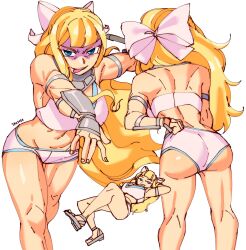 Rule 34 | 1girl, 3amsoda, ass, axe, bare shoulders, bikini, blonde hair, blue eyes, bow, breasts, charlotte (fire emblem), crazy smile, fire emblem, fire emblem fates, from behind, highres, large breasts, long hair, lying, nintendo, smile, swimsuit, teeth, upper teeth only, white bow