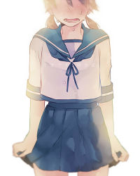 Rule 34 | 10s, 1girl, blouse, blunt bangs, brown hair, confession, head out of frame, itomagoi, kantai collection, low twintails, neckerchief, open mouth, pleated skirt, sailor collar, school uniform, serafuku, shirayuki (kancolle), shirt, short hair, short sleeves, skirt, solo, tanaka io (craftstudio), tears, twintails